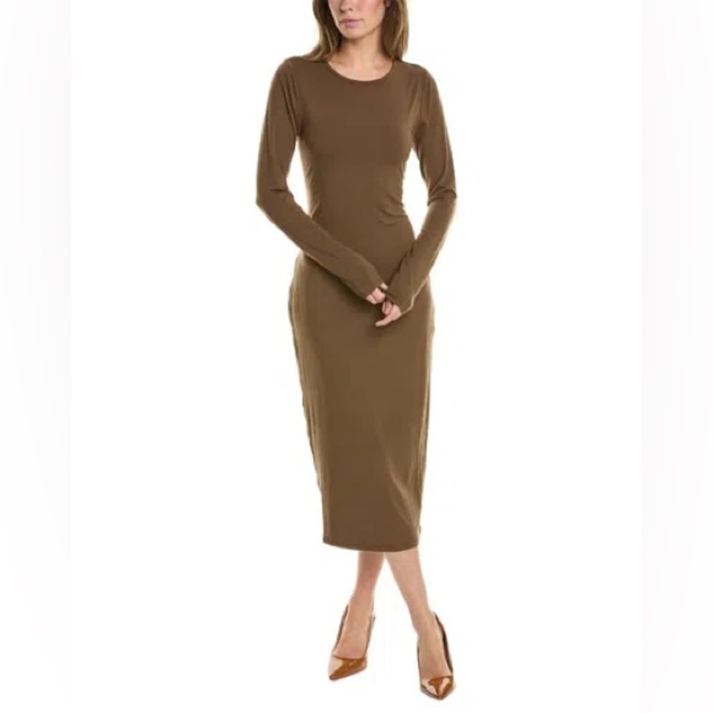 Good American Long Sleeve Brown Bodycon Lined Dress Size 4 NWT